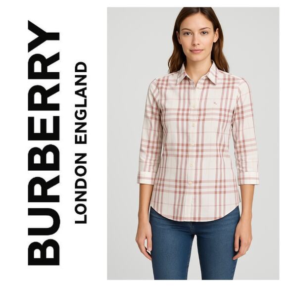 VTG Y2K Burberry London Pink Nova Check Button Up Shirt Small Made in UK Rare - Picture 1 of 16
